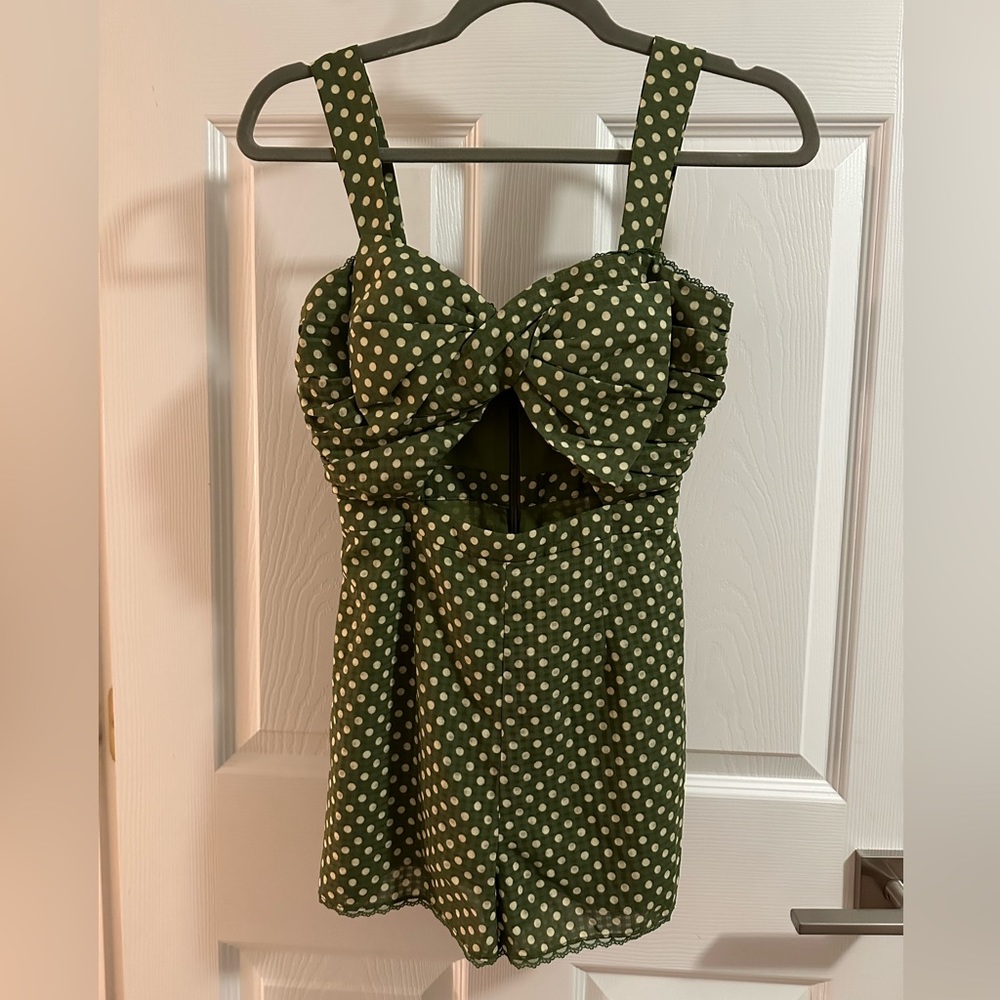Revolve Retro Romper Green Polka Dots XXS